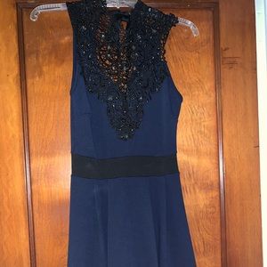 Windsor Navy Cocktail Dress Fancy Black Neckline